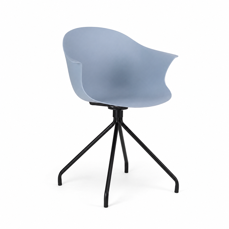 Contemporary Scandinavian Armrest Backrest Dining Chair - Curved PP Shell &amp; Splayed Black Steel Legs For Dining Room