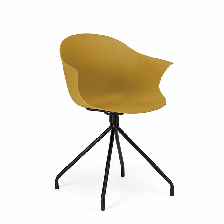 Contemporary Scandinavian Armrest Backrest Dining Chair - Curved PP Shell &amp; Splayed Black Steel Legs For Dining Room