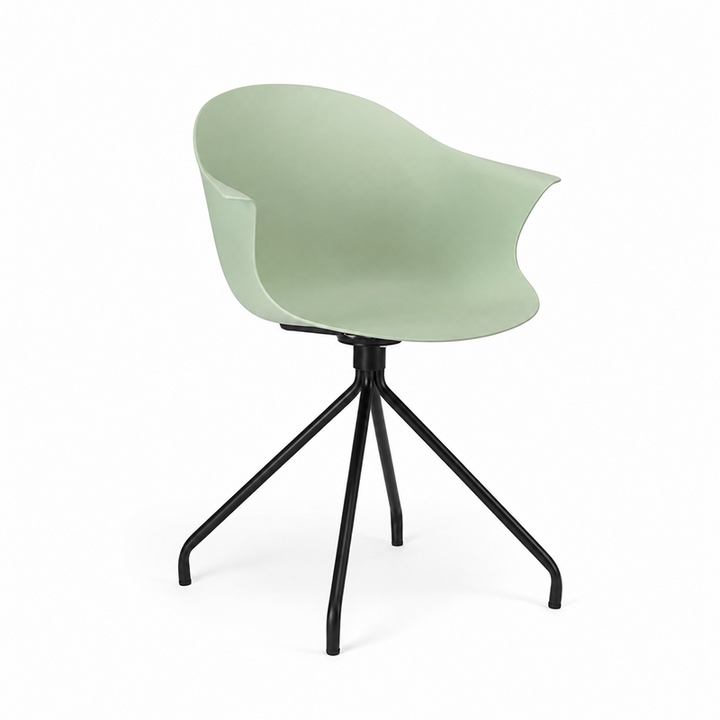 Contemporary Scandinavian Armrest Backrest Dining Chair - Curved PP Shell &amp; Splayed Black Steel Legs For Dining Room