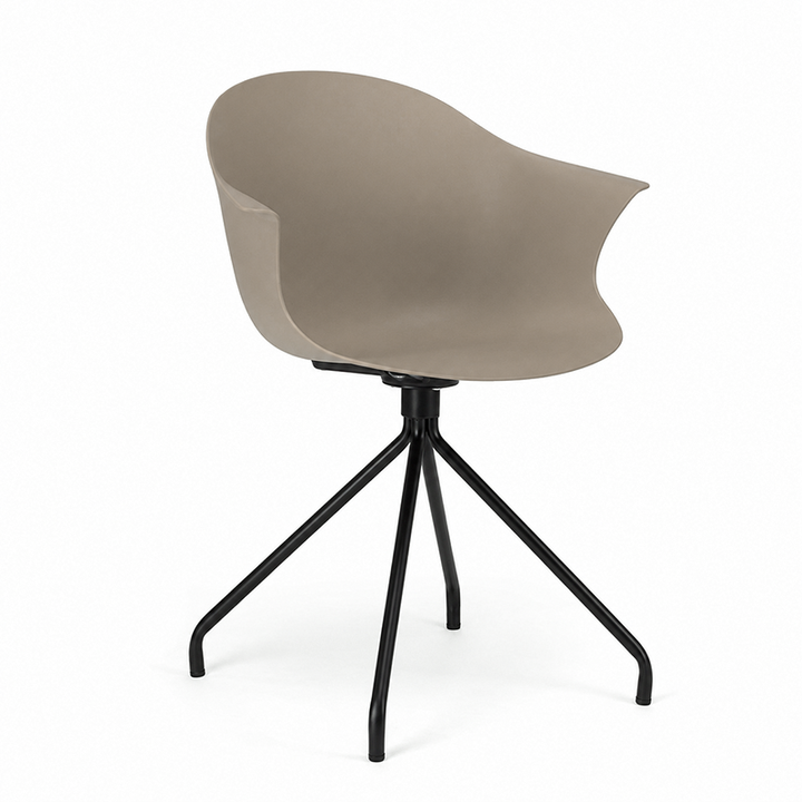 Contemporary Scandinavian Armrest Backrest Dining Chair - Curved PP Shell &amp; Splayed Black Steel Legs For Dining Room
