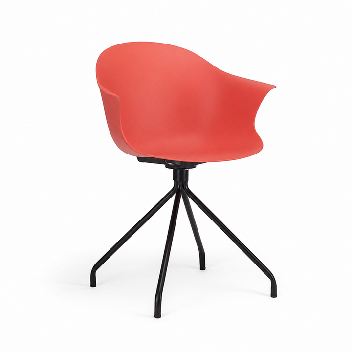 Contemporary Scandinavian Armrest Backrest Dining Chair - Curved PP Shell &amp; Splayed Black Steel Legs For Dining Room