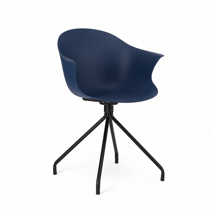 Contemporary Scandinavian Armrest Backrest Dining Chair - Curved PP Shell &amp; Splayed Black Steel Legs For Dining Room