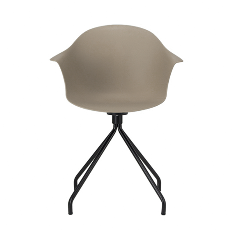 Contemporary Scandinavian Armrest Backrest Dining Chair - Curved PP Shell &amp; Splayed Black Steel Legs For Dining Room