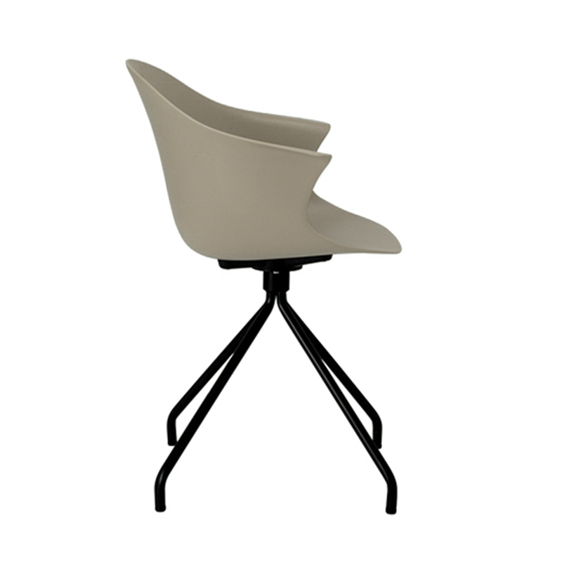 Contemporary Scandinavian Armrest Backrest Dining Chair - Curved PP Shell &amp; Splayed Black Steel Legs For Dining Room