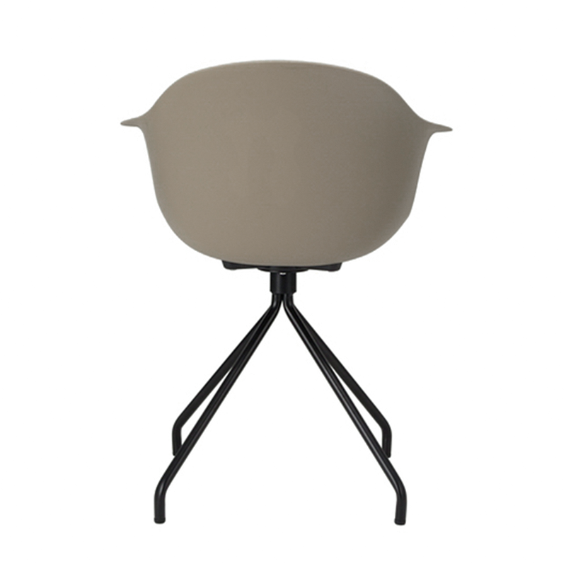 Contemporary Scandinavian Armrest Backrest Dining Chair - Curved PP Shell &amp; Splayed Black Steel Legs For Dining Room