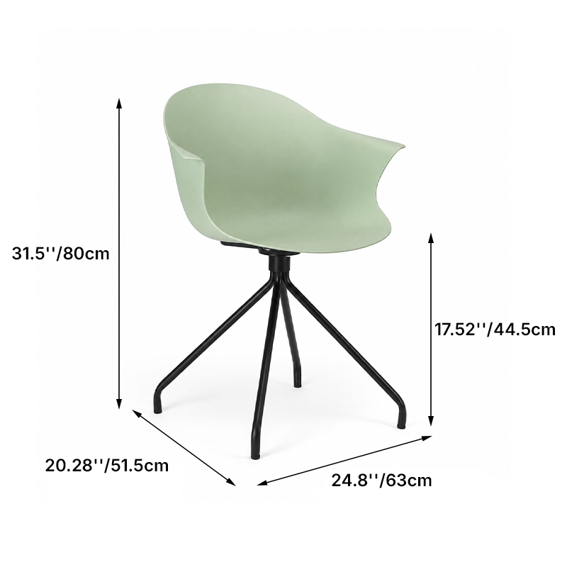 Contemporary Scandinavian Armrest Backrest Dining Chair - Curved PP Shell &amp; Splayed Black Steel Legs For Dining Room