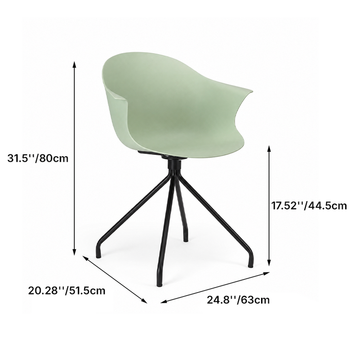 Contemporary Scandinavian Armrest Backrest Dining Chair - Curved PP Shell &amp; Splayed Black Steel Legs For Dining Room