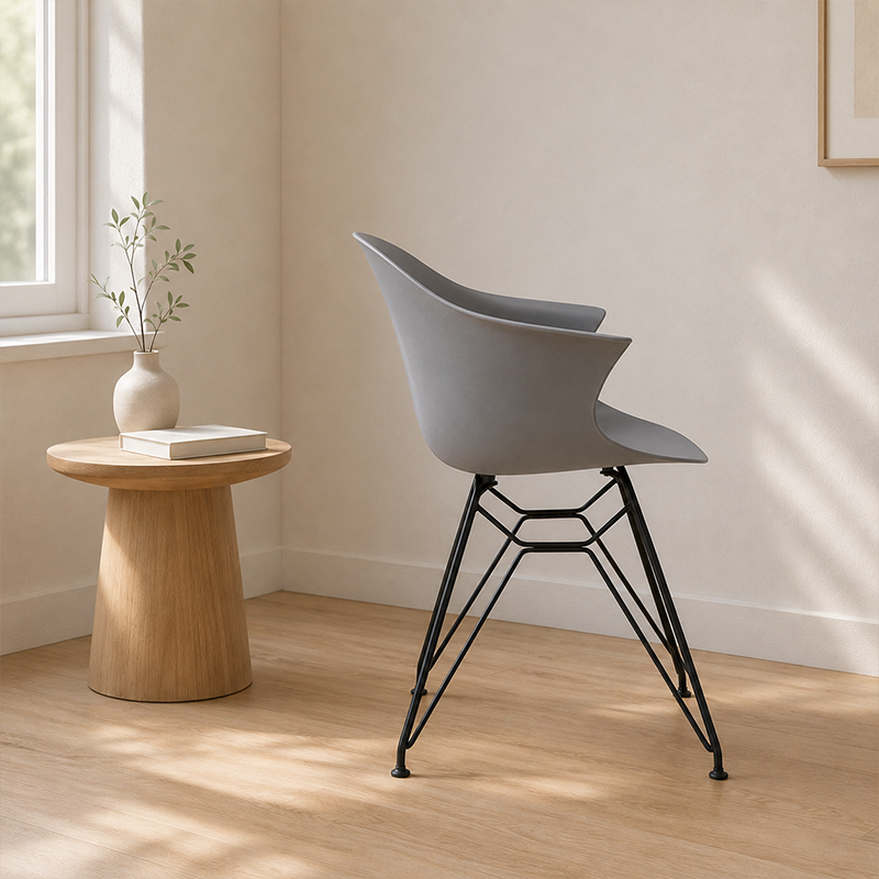 Contemporary Scandinavian PP Dining Chair - Curved Armrest &amp; Black Intersecting Steel Backrest Chair For Dining Room