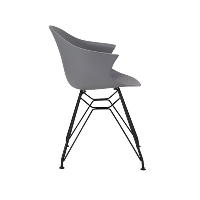 Contemporary Scandinavian PP Dining Chair - Curved Armrest &amp; Black Intersecting Steel Backrest Chair For Dining Room