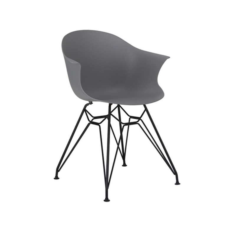 Contemporary Scandinavian PP Dining Chair - Curved Armrest &amp; Black Intersecting Steel Backrest Chair For Dining Room