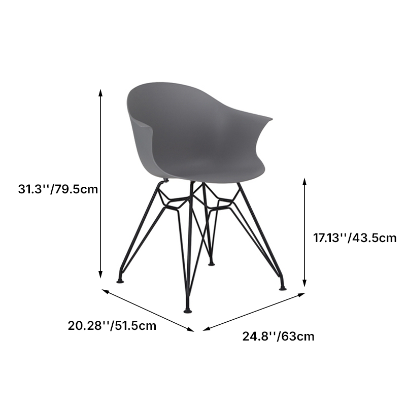 Contemporary Scandinavian PP Dining Chair - Curved Armrest &amp; Black Intersecting Steel Backrest Chair For Dining Room