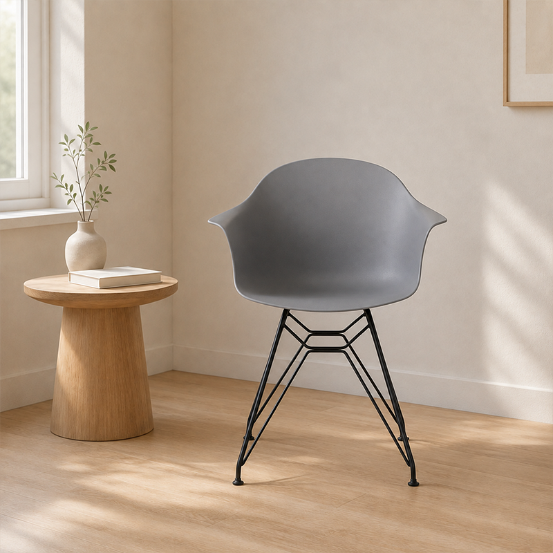Contemporary Scandinavian PP Dining Chair - Curved Armrest &amp; Black Intersecting Steel Backrest Chair For Dining Room