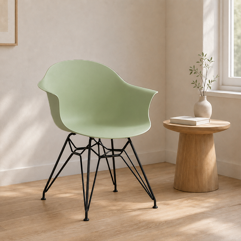 Contemporary Scandinavian PP Dining Chair - Curved Armrest &amp; Black Intersecting Steel Backrest Chair For Dining Room