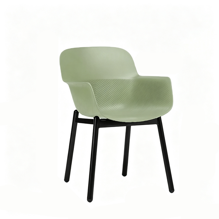 Contemporary Scandinavian Dining Chair - V-Shaped Textured PP Shell &amp; Black Steel Legs Backrest Armrest Chair For Dining Room