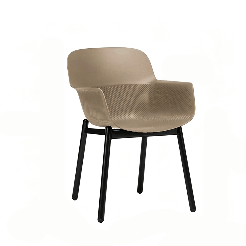 Contemporary Scandinavian Dining Chair - V-Shaped Textured PP Shell &amp; Black Steel Legs Backrest Armrest Chair For Dining Room