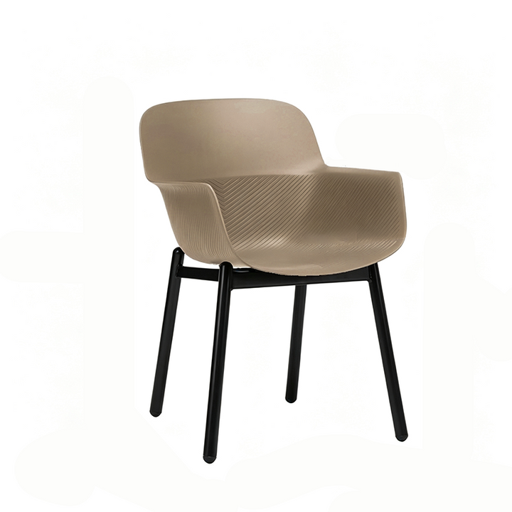 Contemporary Scandinavian Dining Chair - V-Shaped Textured PP Shell &amp; Black Steel Legs Backrest Armrest Chair For Dining Room