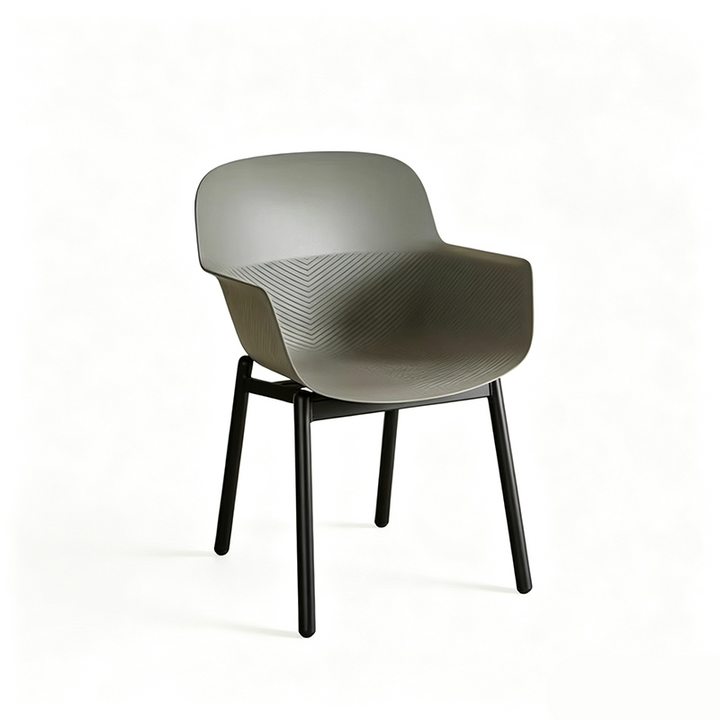 Contemporary Scandinavian Dining Chair - V-Shaped Textured PP Shell &amp; Black Steel Legs Backrest Armrest Chair For Dining Room