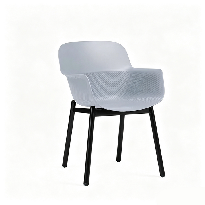 Contemporary Scandinavian Dining Chair - V-Shaped Textured PP Shell &amp; Black Steel Legs Backrest Armrest Chair For Dining Room