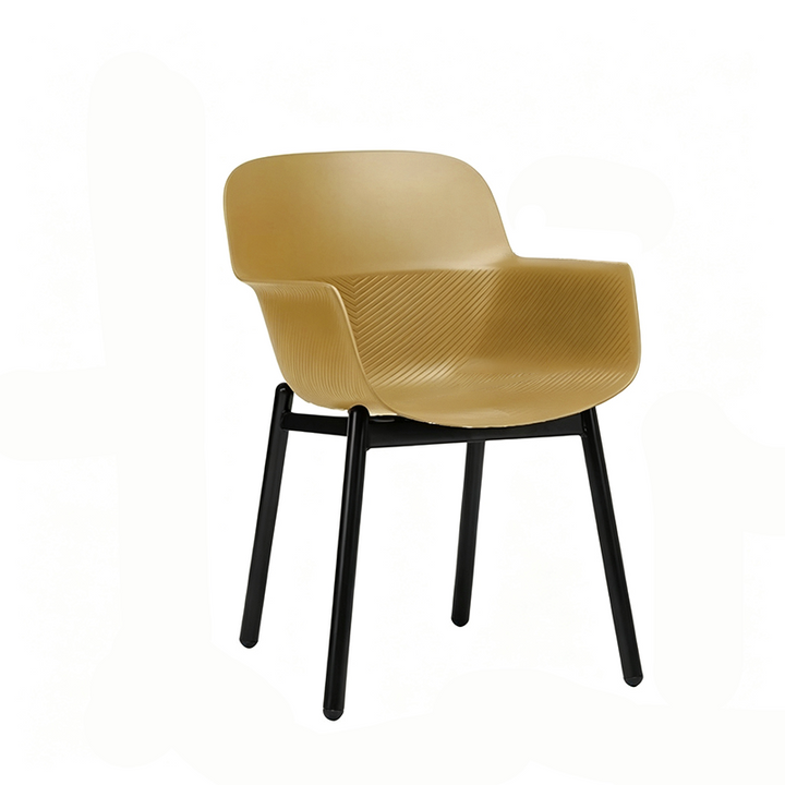 Contemporary Scandinavian Dining Chair - V-Shaped Textured PP Shell &amp; Black Steel Legs Backrest Armrest Chair For Dining Room