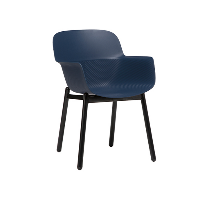 Contemporary Scandinavian Dining Chair - V-Shaped Textured PP Shell &amp; Black Steel Legs Backrest Armrest Chair For Dining Room