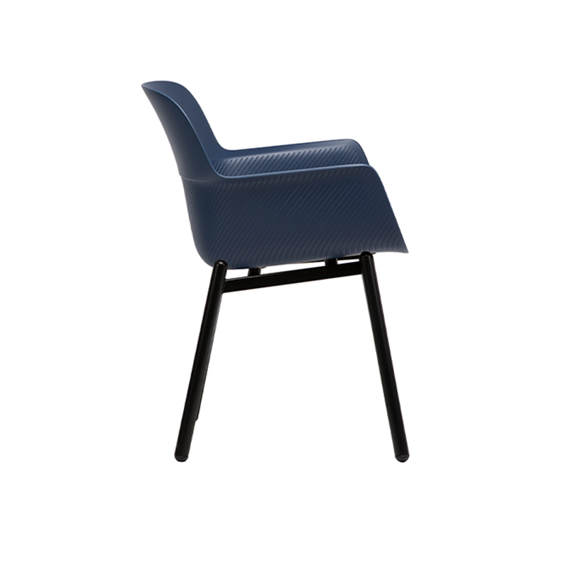 Contemporary Scandinavian Dining Chair - V-Shaped Textured PP Shell &amp; Black Steel Legs Backrest Armrest Chair For Dining Room