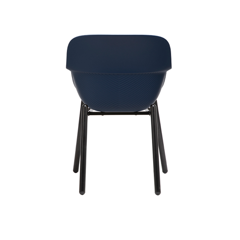 Contemporary Scandinavian Dining Chair - V-Shaped Textured PP Shell &amp; Black Steel Legs Backrest Armrest Chair For Dining Room