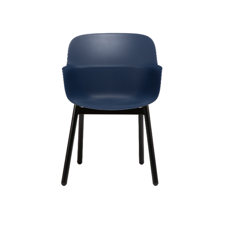 Contemporary Scandinavian Dining Chair - V-Shaped Textured PP Shell &amp; Black Steel Legs Backrest Armrest Chair For Dining Room