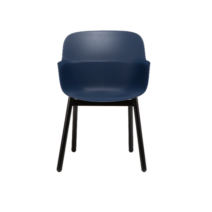 Contemporary Scandinavian Dining Chair - V-Shaped Textured PP Shell &amp; Black Steel Legs Backrest Armrest Chair For Dining Room