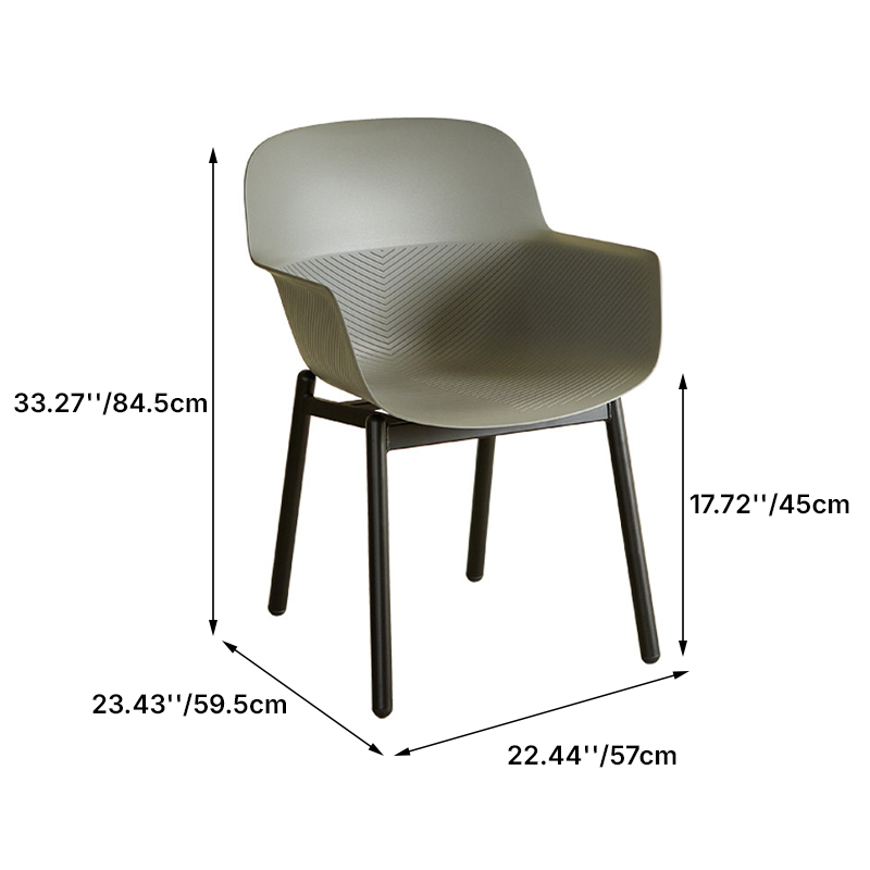Contemporary Scandinavian Dining Chair - V-Shaped Textured PP Shell &amp; Black Steel Legs Backrest Armrest Chair For Dining Room