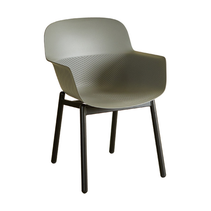 Contemporary Scandinavian Dining Chair - V-Shaped Textured PP Shell &amp; Black Steel Legs Backrest Armrest Chair For Dining Room