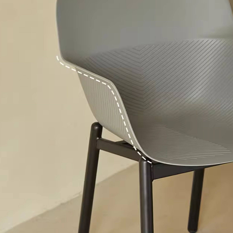 Contemporary Scandinavian Dining Chair - V-Shaped Textured PP Shell &amp; Black Steel Legs Backrest Armrest Chair For Dining Room