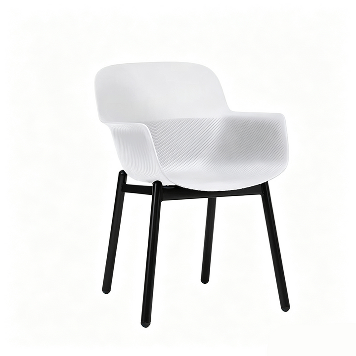 Contemporary Scandinavian Dining Chair - V-Shaped Textured PP Shell &amp; Black Steel Legs Backrest Armrest Chair For Dining Room