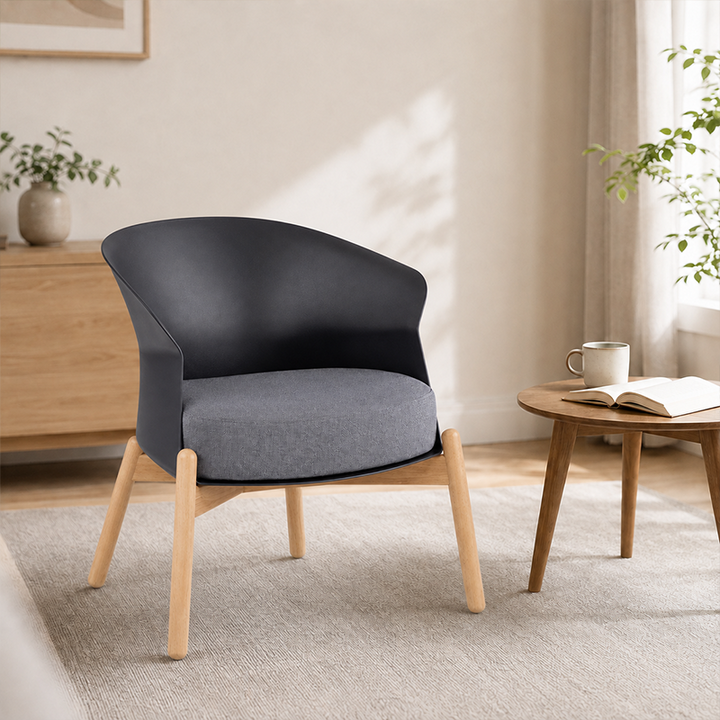 Contemporary Scandinavian Accent Chair - Upholstered Seat &amp; Beech Wood Legs Dining Chair For Dining Room