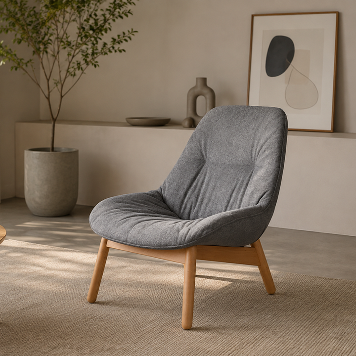 Contemporary Scandinavian Upholstered Accent Chair - Plush Fabric Seat &amp; Beech Wood Legs Backrest For Living Room