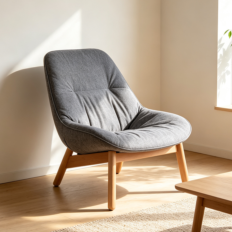 Contemporary Scandinavian Upholstered Accent Chair - Plush Fabric Seat &amp; Beech Wood Legs Backrest For Living Room