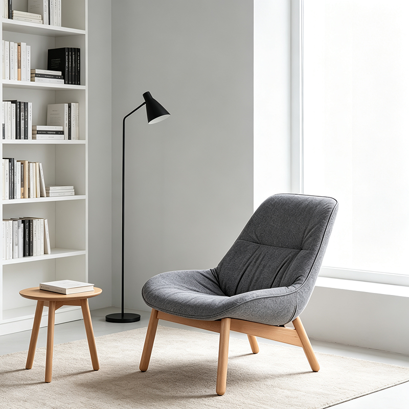 Contemporary Scandinavian Upholstered Accent Chair - Plush Fabric Seat &amp; Beech Wood Legs Backrest For Living Room