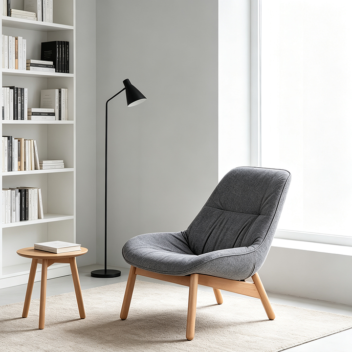 Contemporary Scandinavian Upholstered Accent Chair - Plush Fabric Seat & Beech Wood Legs Backrest For Living Room