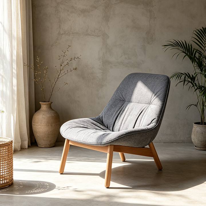 Contemporary Scandinavian Upholstered Accent Chair - Plush Fabric Seat &amp; Beech Wood Legs Backrest For Living Room