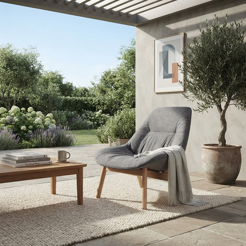 Contemporary Scandinavian Upholstered Accent Chair - Plush Fabric Seat &amp; Beech Wood Legs Backrest For Living Room