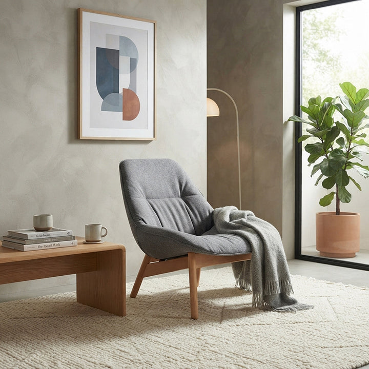Contemporary Scandinavian Upholstered Accent Chair - Plush Fabric Seat & Beech Wood Legs Backrest For Living Room