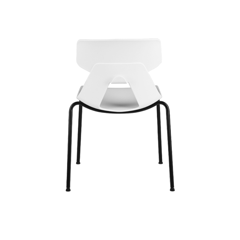 Modern Minimalist Armless Dining Chair - Geometric Open PP Backrest &amp; Black Steel Legs For Dining Chair