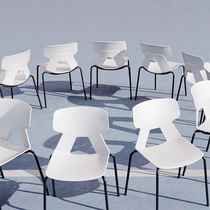 Modern Minimalist Armless Dining Chair - Geometric Open PP Backrest &amp; Black Steel Legs For Dining Chair