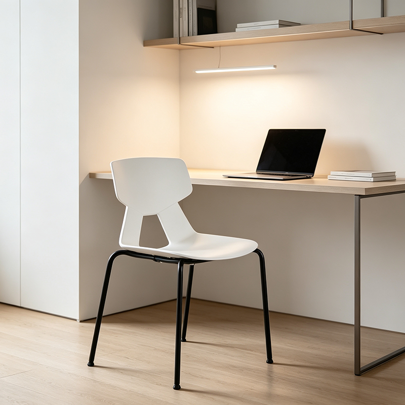 Modern Minimalist Armless Dining Chair - Geometric Open PP Backrest &amp; Black Steel Legs For Dining Chair