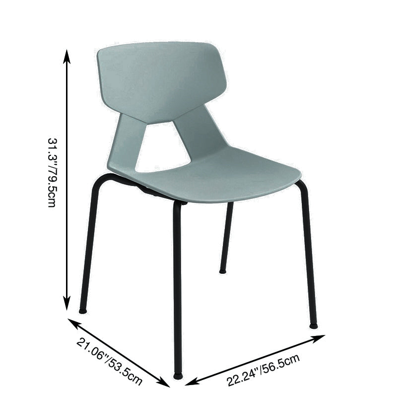 Modern Minimalist Armless Dining Chair - Geometric Open PP Backrest &amp; Black Steel Legs For Dining Chair