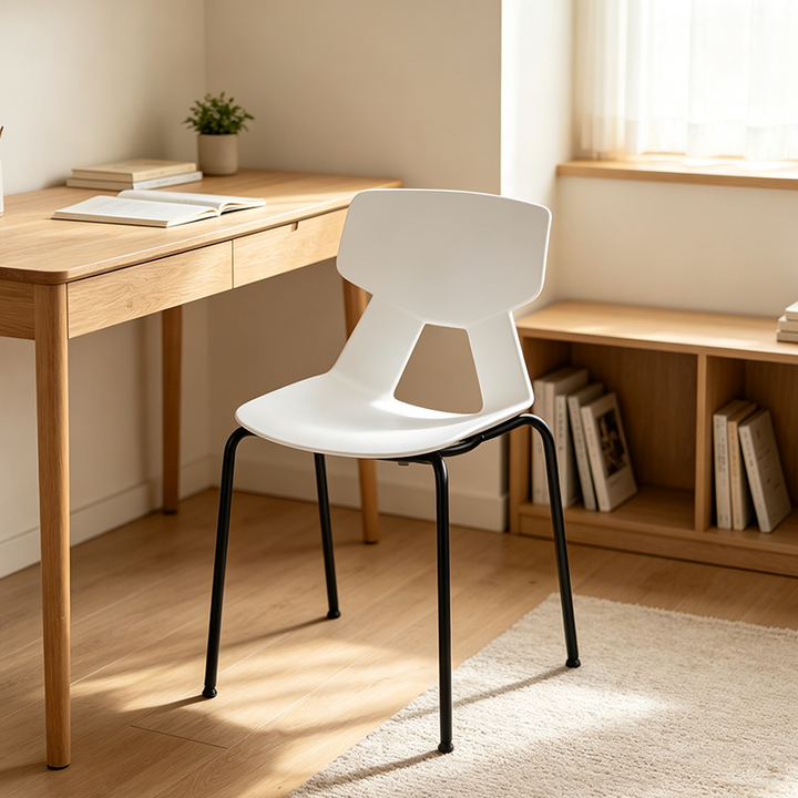 Modern Minimalist Armless Dining Chair - Geometric Open PP Backrest &amp; Black Steel Legs For Dining Chair