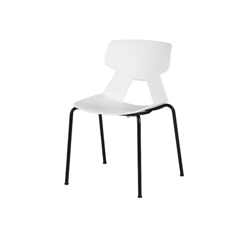 Modern Minimalist Armless Dining Chair - Geometric Open PP Backrest &amp; Black Steel Legs For Dining Chair