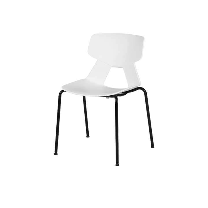 Modern Minimalist Armless Dining Chair - Geometric Open PP Backrest &amp; Black Steel Legs For Dining Chair