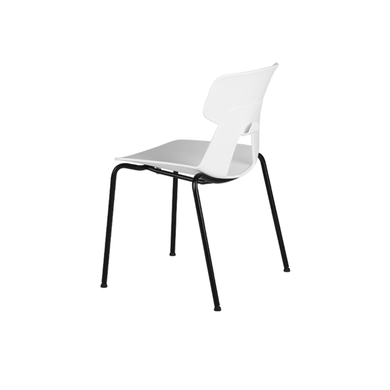 Modern Minimalist Armless Dining Chair - Geometric Open PP Backrest &amp; Black Steel Legs For Dining Chair