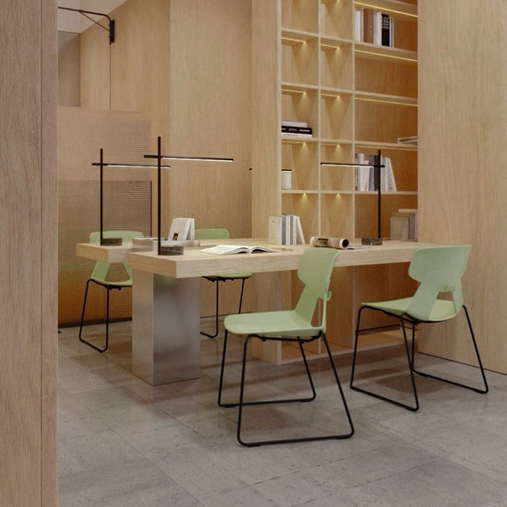 Modern Minimalist Dining Chair - Open Geometric PP Backrest &amp; Black Steel Base Armless Accent Chair For Dining Room