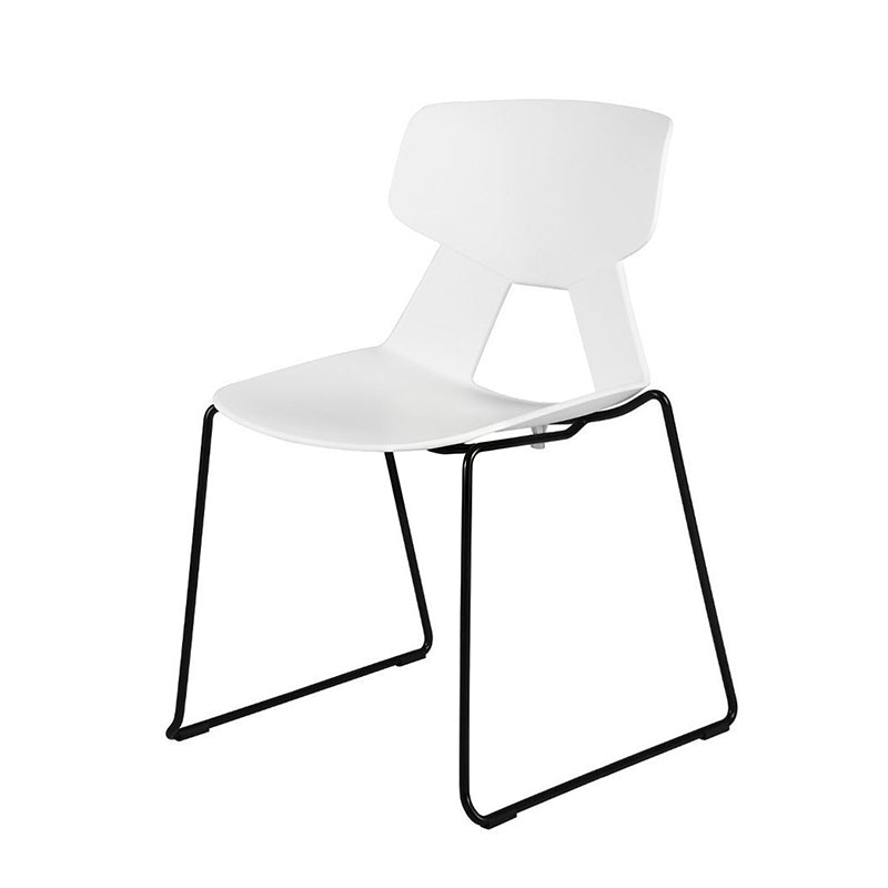 Modern Minimalist Dining Chair - Open Geometric PP Backrest &amp; Black Steel Base Armless Accent Chair For Dining Room